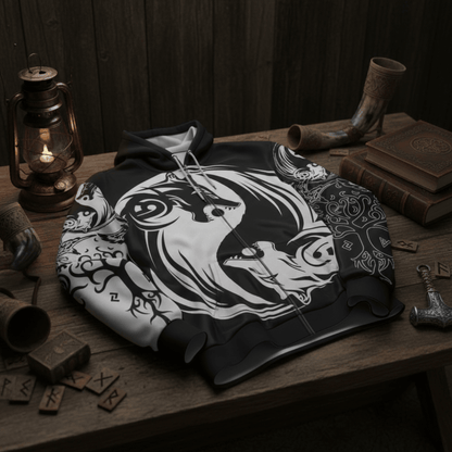 Viking Style Zip Hoodie - Ying Yang Wolf A39 VKNGB