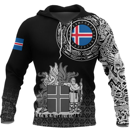Viking Style Hoodie - Iceland Coat Of Arms A39 VKNGB