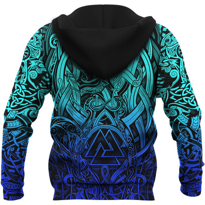 Viking Style Zip Hoodie - Valknut and Dragon Tattoo Special Blue A39 VKNGB