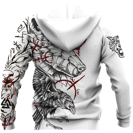 Viking Style - Fenrir and Raven Blood Tattoo Hoodie A39 VKNGB