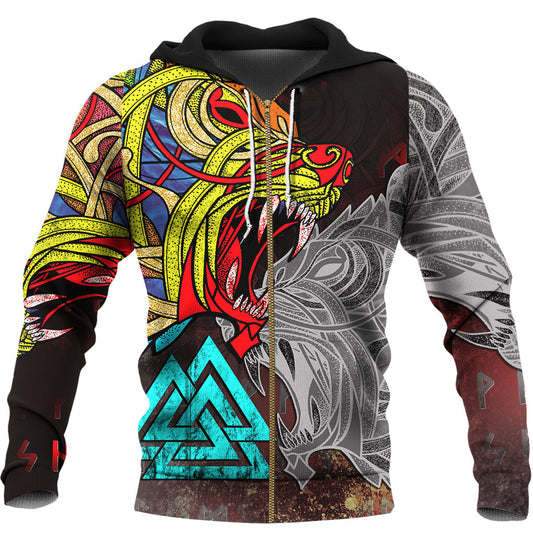 Viking Style Hoodie -  Fenrir Tattoo Celtic Style Hoodie A39 VKNGB