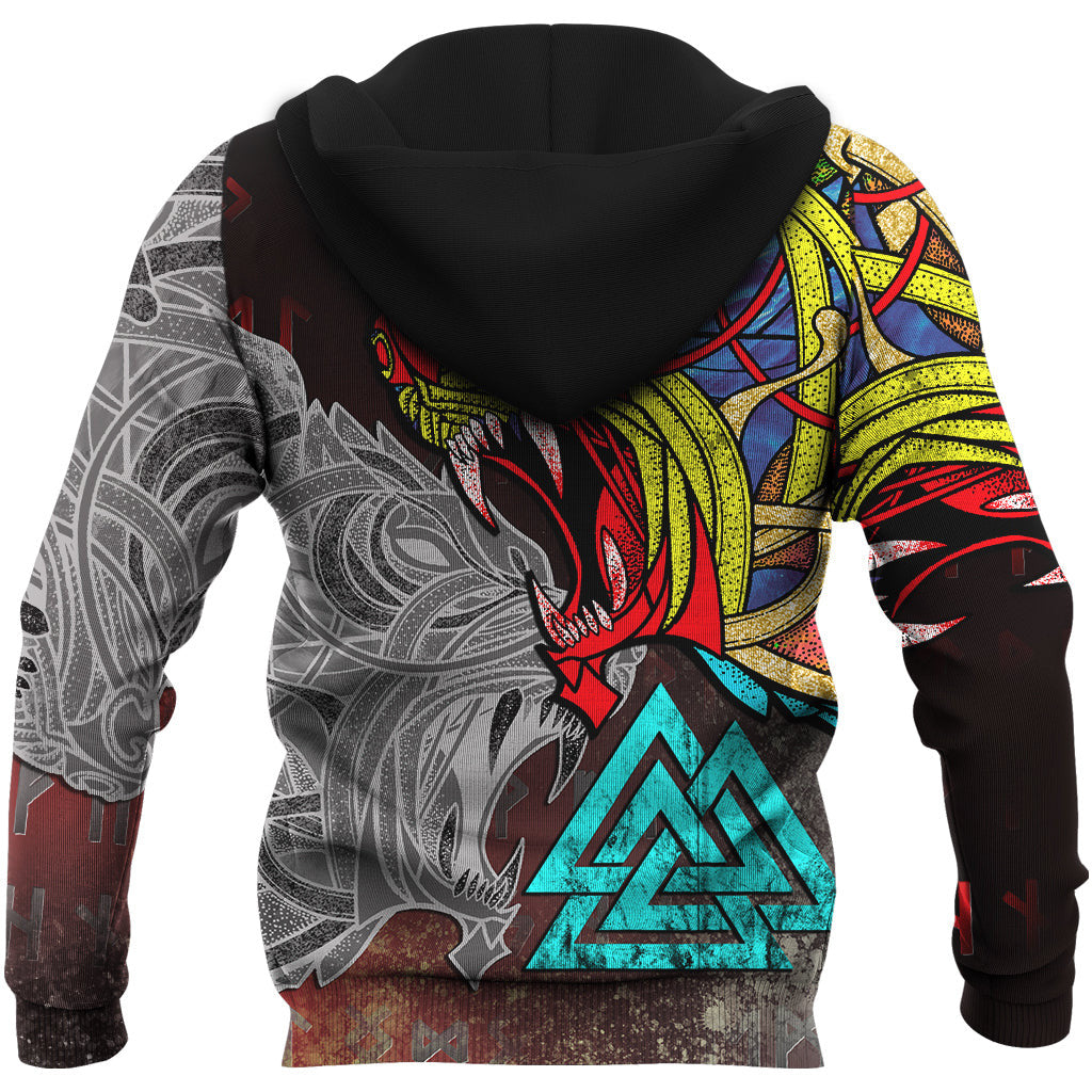 Viking Style Hoodie -  Fenrir Tattoo Celtic Style Hoodie A39 VKNGB