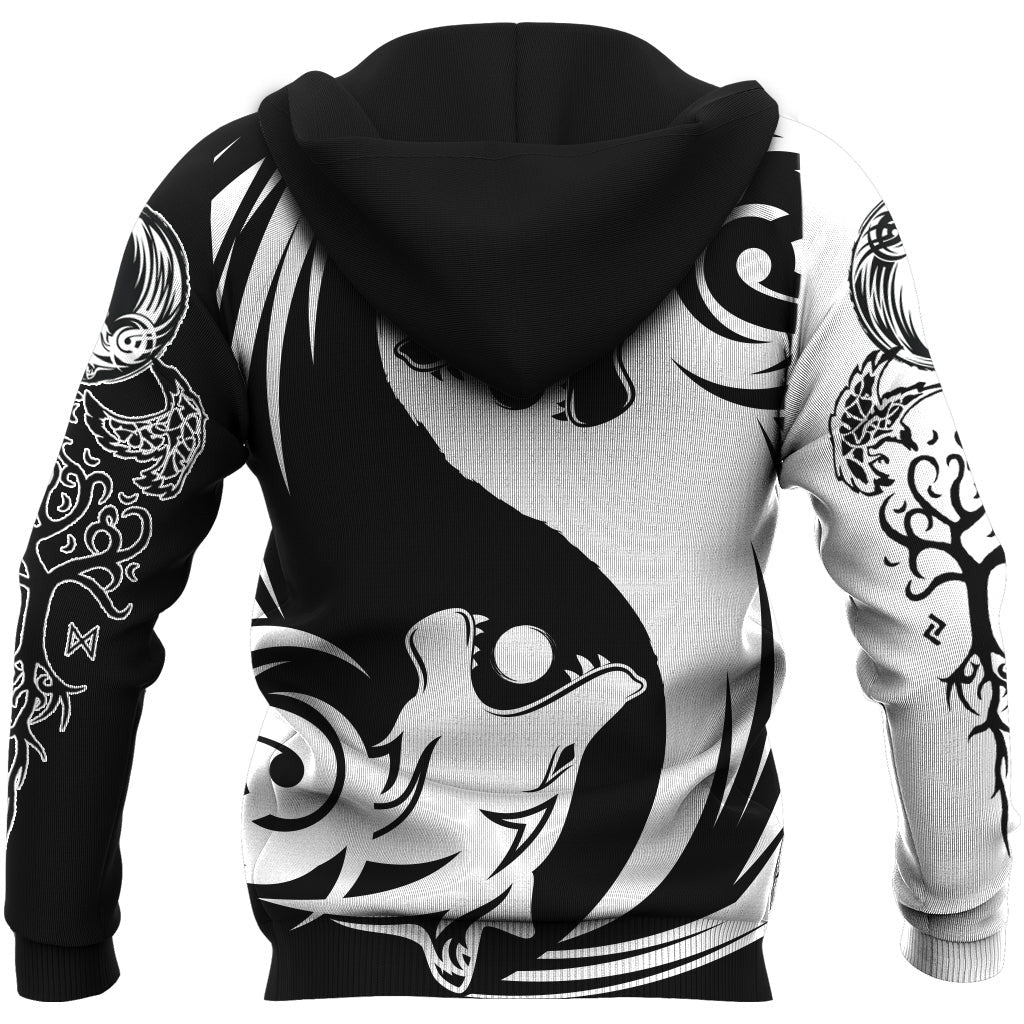 Viking Style Hoodie - Ying Yang Wolf A39 VKNGB