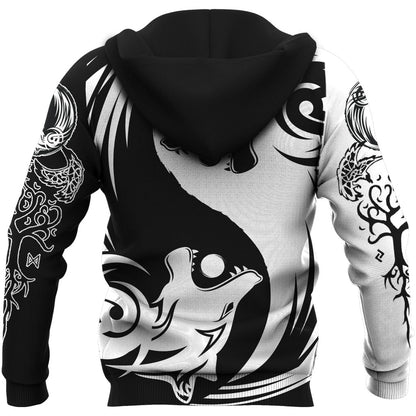 Viking Style Hoodie - Ying Yang Wolf A39 VKNGB