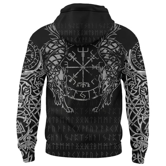 Viking Style Zip Hoodie - Viking Compass Vegvisir Tattoo New Hoodie A39 VKNGB