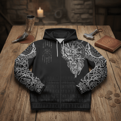 Viking Style Zip Hoodie - Viking Compass Vegvisir Tattoo New Hoodie A39 VKNGB