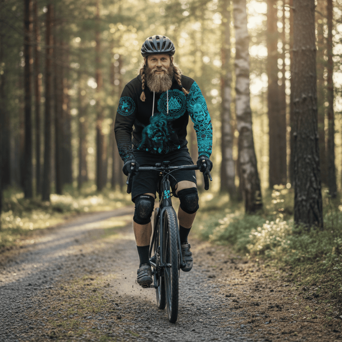 Viking Style Zip Hoodie - Sleipnir Odin Cyan A31 VKNGB