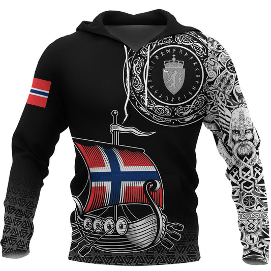 Viking Style Hoodie - Norwegian Drakkar A39 VKNGB