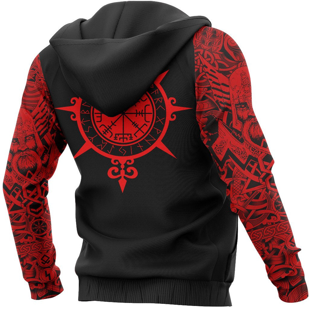Viking Style Hoodie Tattoo All Over Print Red (Zip) A39 VKNGB