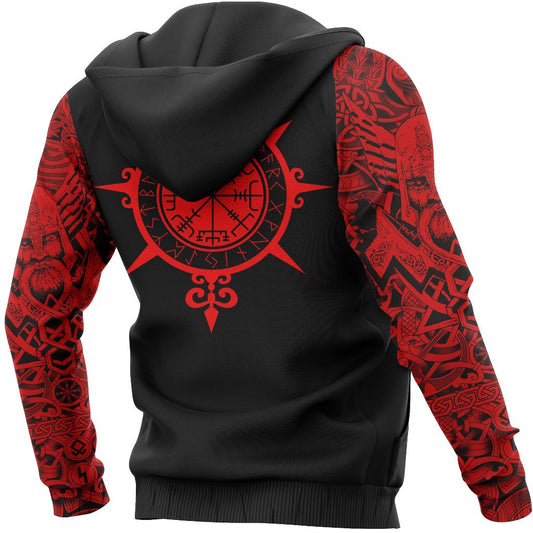 Viking Style Hoodie Tattoo All Over Print Red (Zip) A39 VKNGB