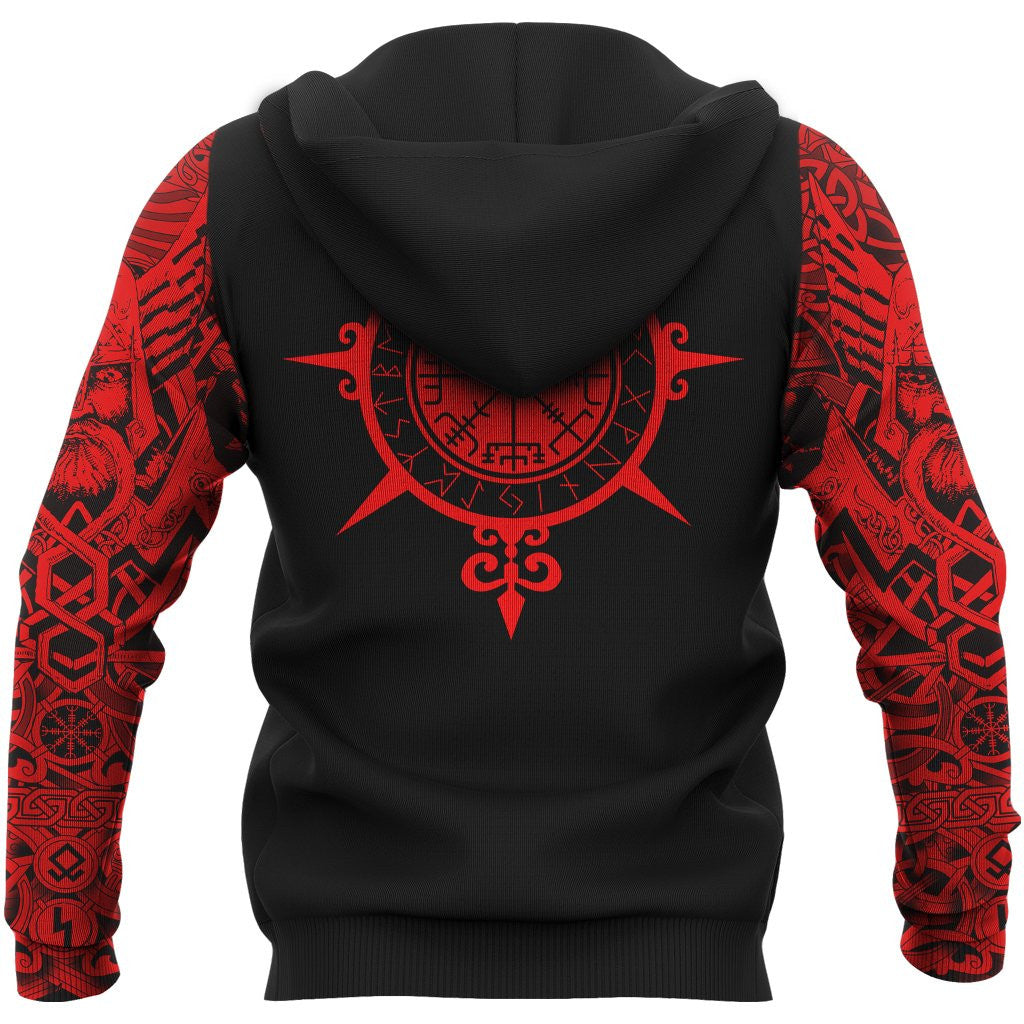 Viking Style Hoodie Tattoo All Over Print Red (Zip) A39 VKNGB