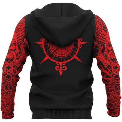 Viking Style Hoodie Tattoo All Over Print Red (Zip) A39 VKNGB