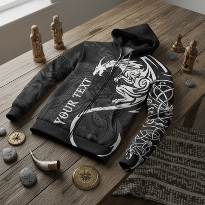 Custom Viking Style Zip Hoodie - Dragon Tattoo A39 VKNGB