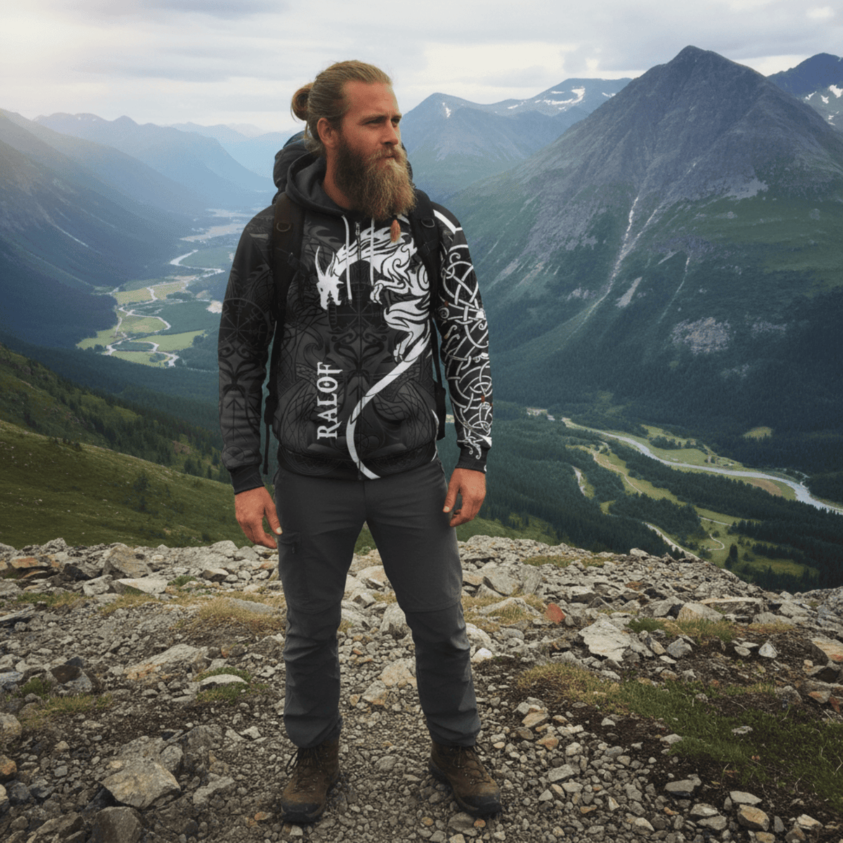 Custom Viking Style Zip Hoodie - Dragon Tattoo A39 VKNGB