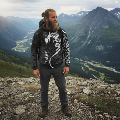 Custom Viking Style Zip Hoodie - Dragon Tattoo A39 VKNGB