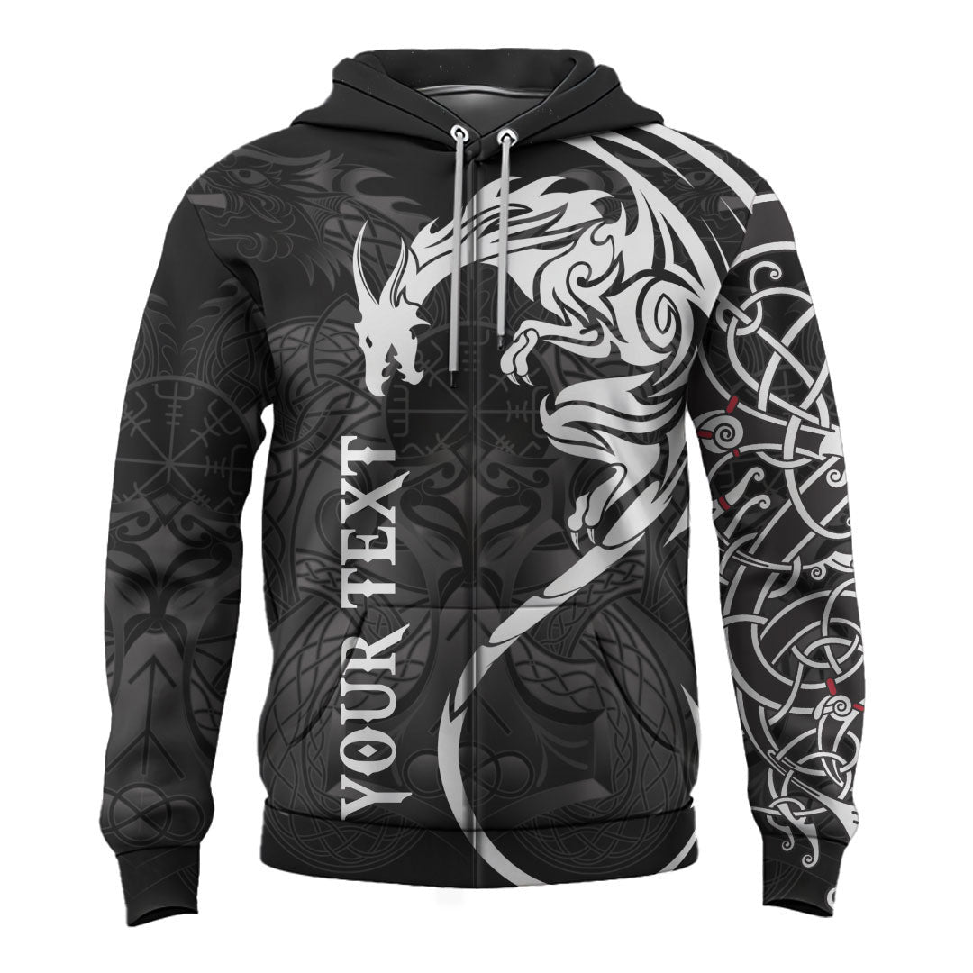 Custom Viking Style Zip Hoodie - Dragon Tattoo A39 VKNGB