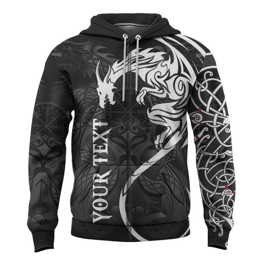 Custom Viking Style Zip Hoodie - Dragon Tattoo A39 VKNGB
