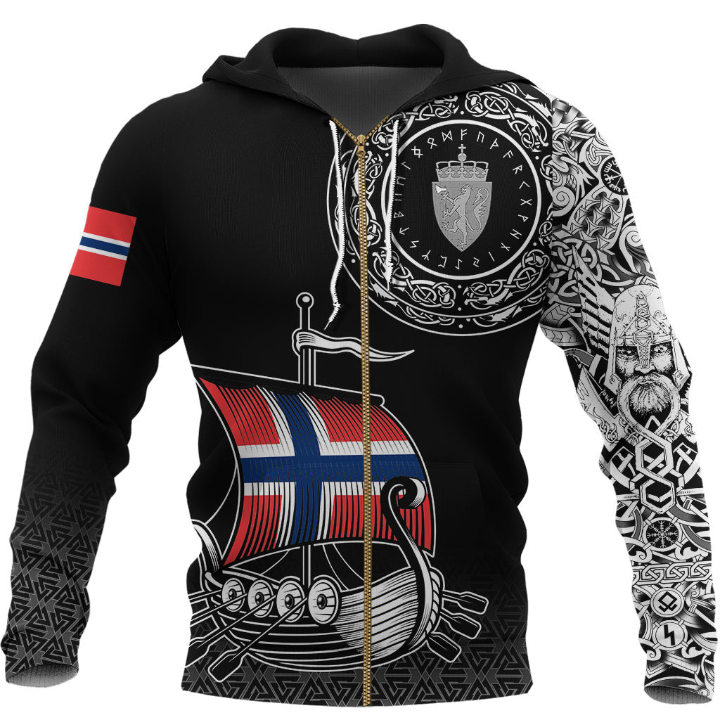 Viking Style Zip Hoodie - Norwegian Drakkar A39 VKNGB