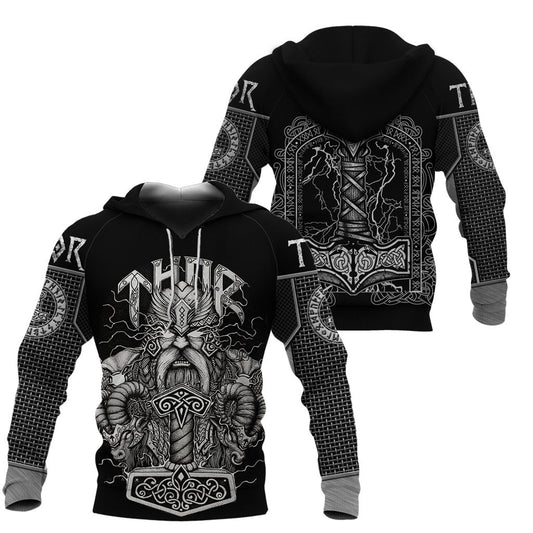 Viking Style Hoodie - Thor And Hammer A39 VKNGB