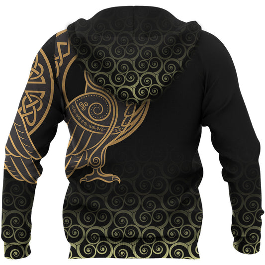 Viking Style Hoodie Owl Celtic On Triskele Background A39 VKNGB
