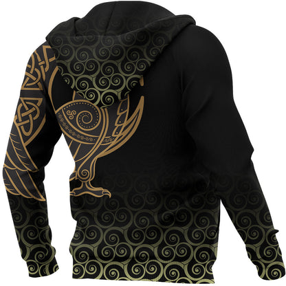 Viking Style Hoodie Owl Celtic On Triskele Background A39 VKNGB