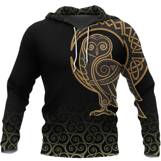 Viking Style Hoodie Owl Celtic On Triskele Background A39 VKNGB