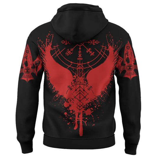 Viking Style Pullover Hoodie - Viking Skull Punisher Blood and Vegvisir A39 VKNGB