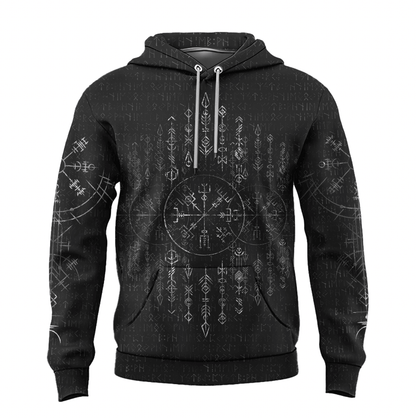 Viking Style Hoodie - Vegvisir Dark Runic Grunge A39 VKNGB