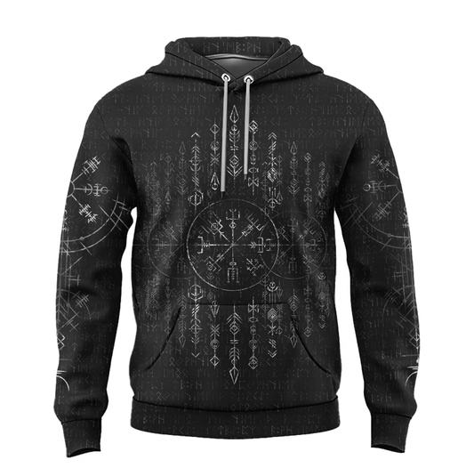 Viking Style Hoodie - Vegvisir Dark Runic Grunge A39 VKNGB