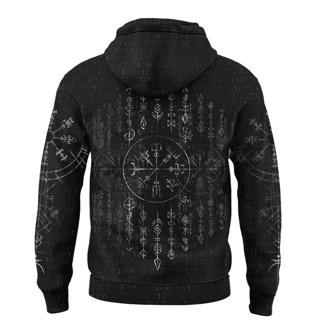 Viking Style Hoodie - Vegvisir Dark Runic Grunge A39 VKNGB