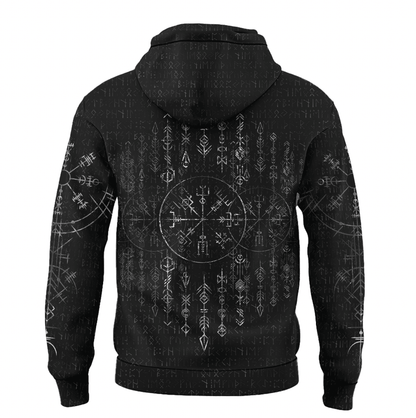 Viking Style Hoodie - Vegvisir Dark Runic Grunge A39 VKNGB