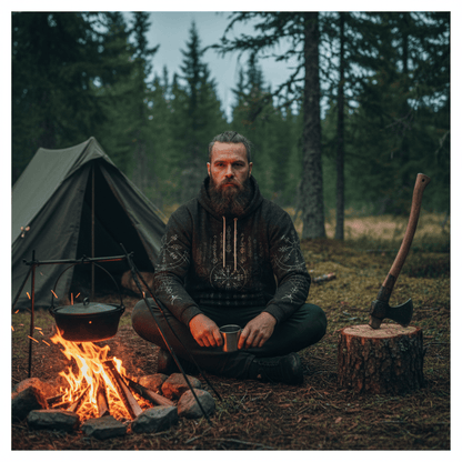 Viking Style Hoodie - Vegvisir Dark Runic Grunge A39 VKNGB