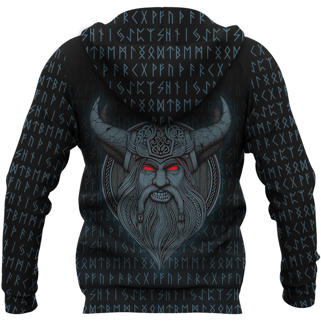 Viking Style Zip Hoodie - Odin Angry A39 VKNGB