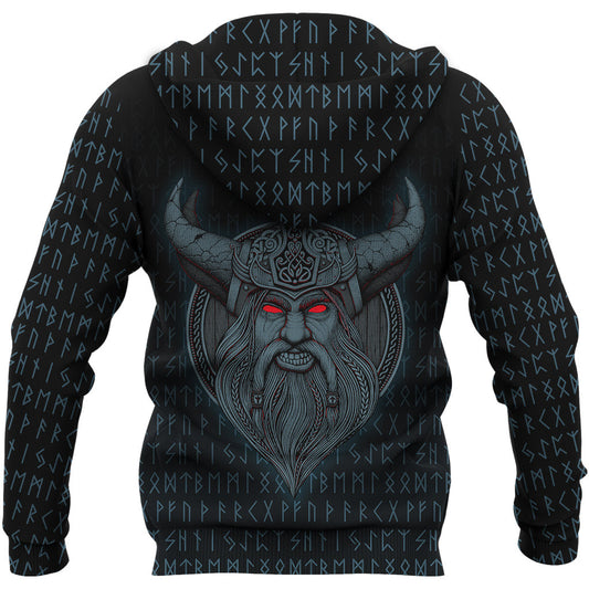 Viking Style Zip Hoodie - Odin Angry A39 VKNGB