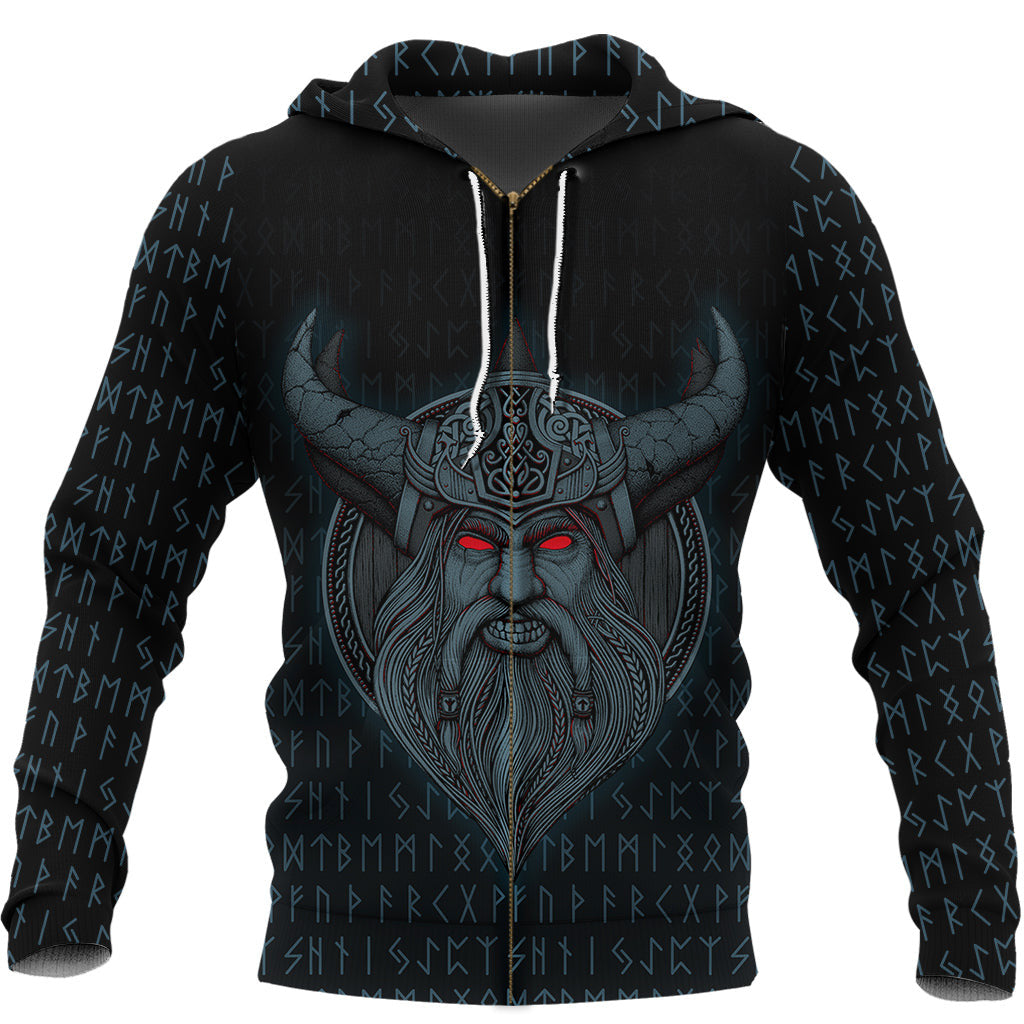 Viking Style Zip Hoodie - Odin Angry A39 VKNGB