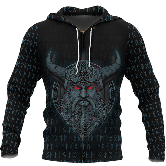 Viking Style Zip Hoodie - Odin Angry A39 VKNGB