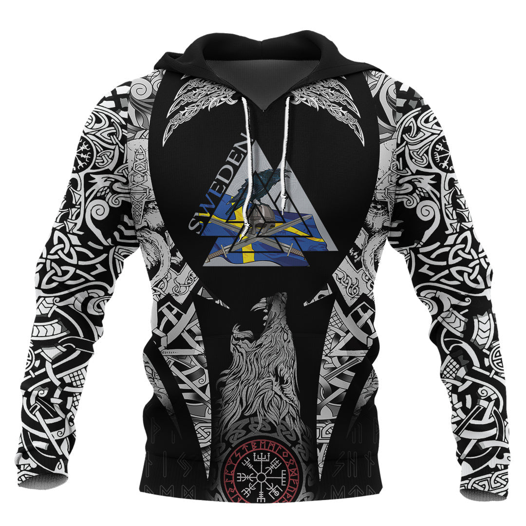 Viking Style Hoodie - Sweden Valknut Viking Hoodie A39 VKNGB