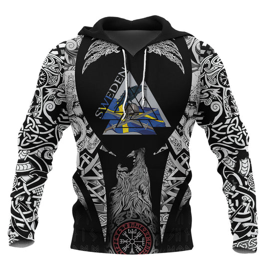 Viking Style Hoodie - Sweden Valknut Viking Hoodie A39 VKNGB