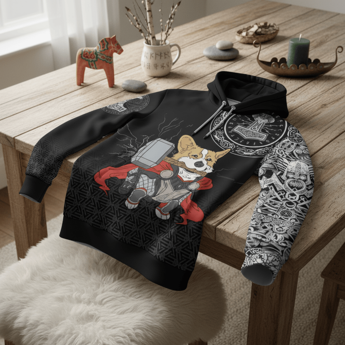 Viking Style Hoodie - The Mighty Thorgi A39 VKNGB
