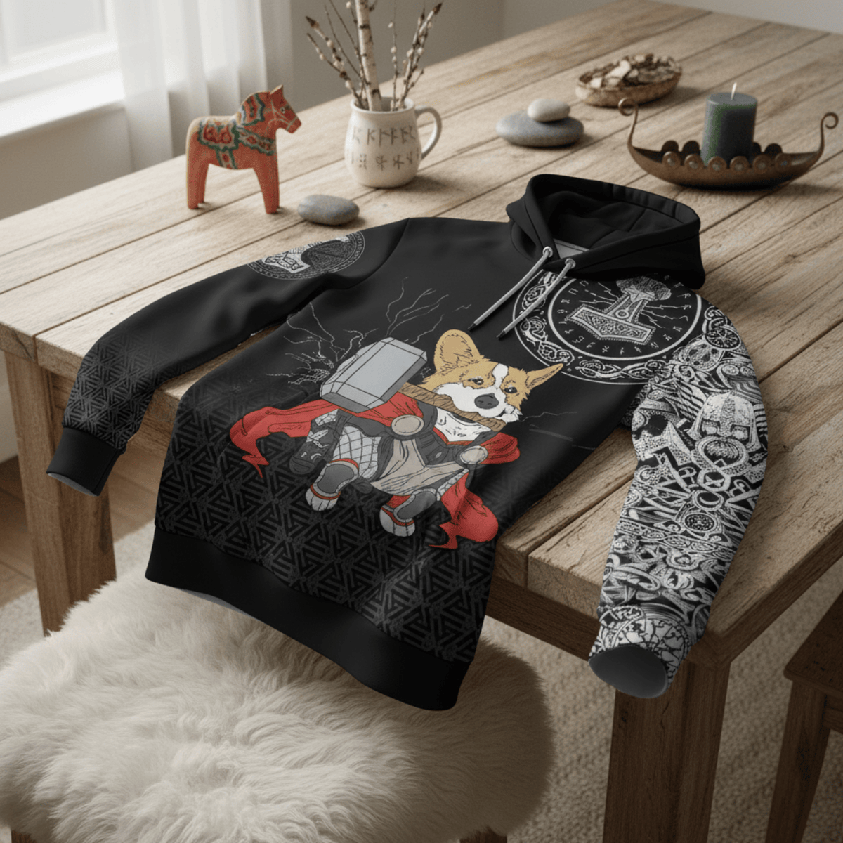 Viking Style Hoodie - The Mighty Thorgi A39 VKNGB