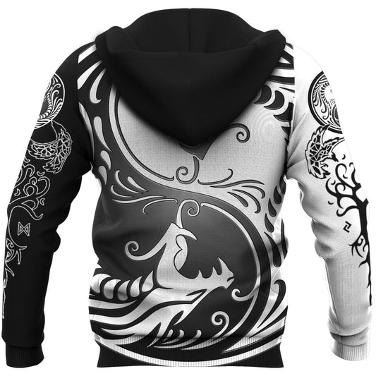 Viking Style Zip Hoodie - Ying Yang Dragon A39 VKNGB