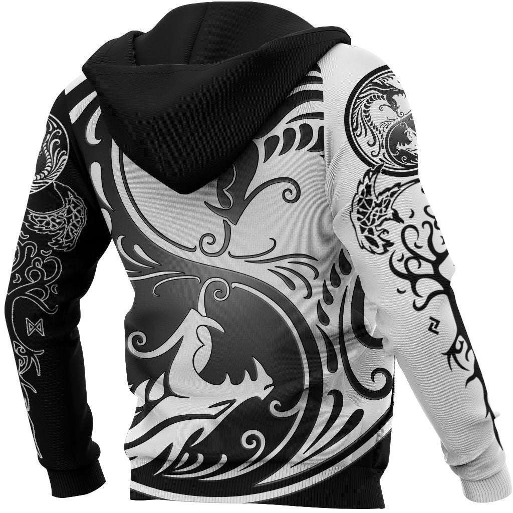 Viking Style Zip Hoodie - Ying Yang Dragon A39 VKNGB