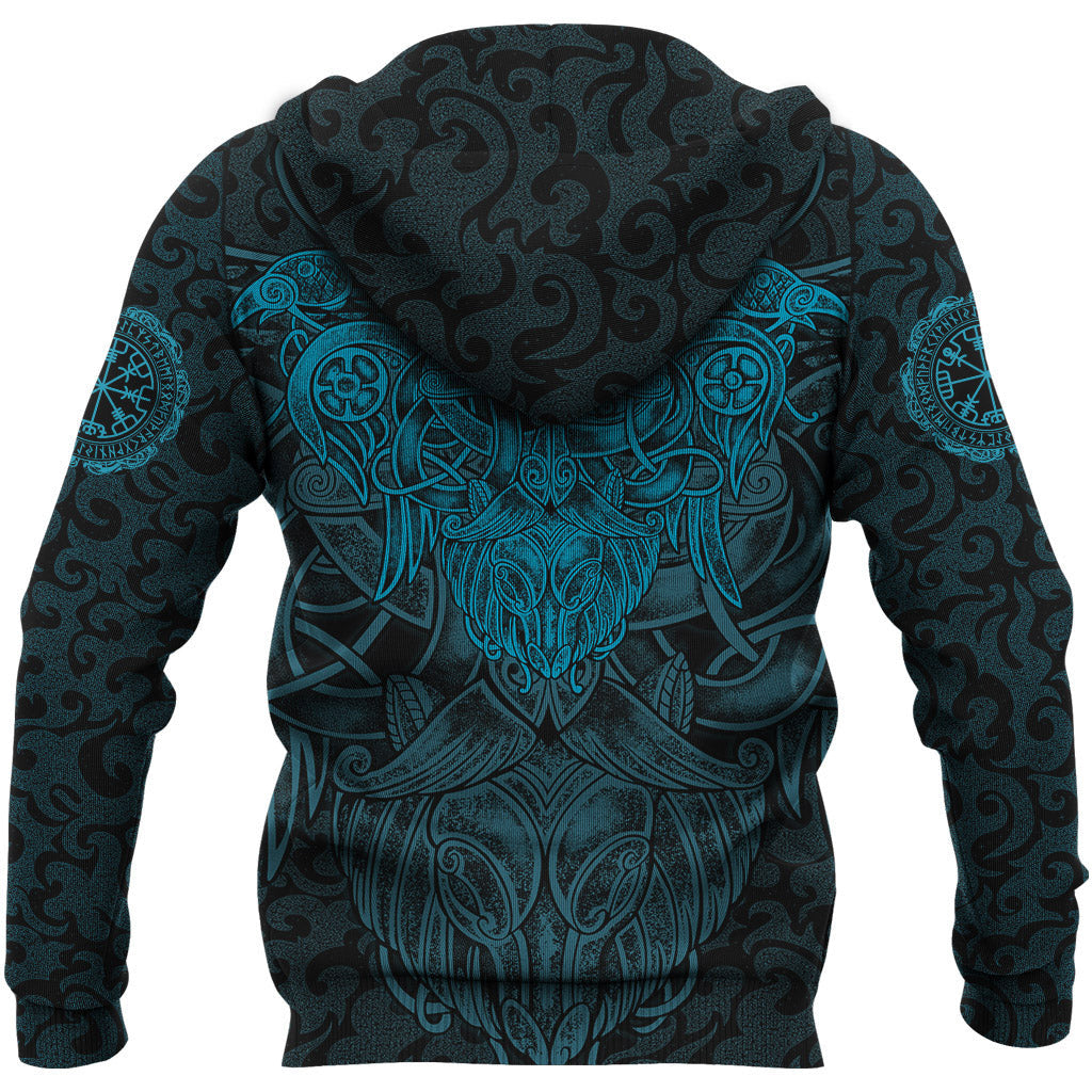 Viking Style Zip Hoodie Odin With Raven A15 VKNGB