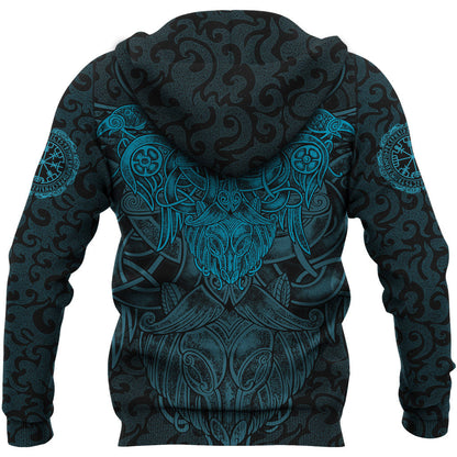 Viking Style Zip Hoodie Odin With Raven A15 VKNGB