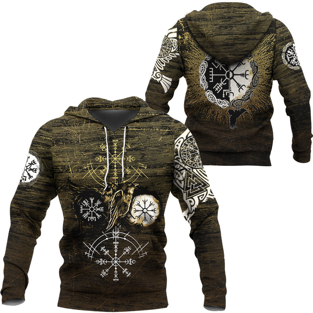 Viking Style - Hoodie Raven of Odin and Symbol Viking on Gold Background A39 VKNGB