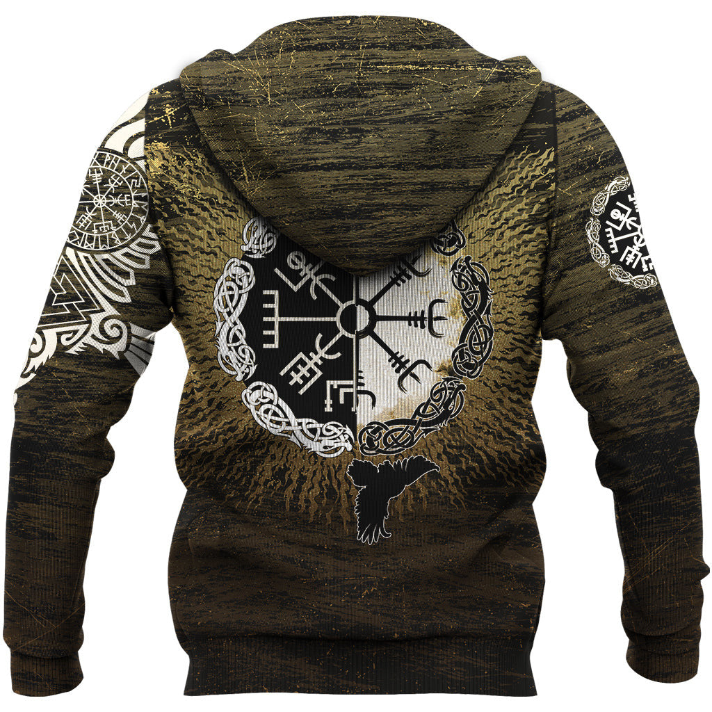 Viking Style - Hoodie Raven of Odin and Symbol Viking on Gold Background A39 VKNGB
