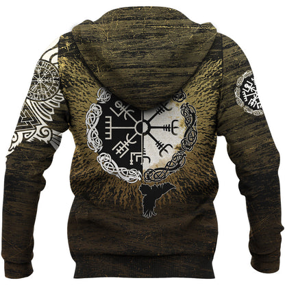 Viking Style - Hoodie Raven of Odin and Symbol Viking on Gold Background A39 VKNGB
