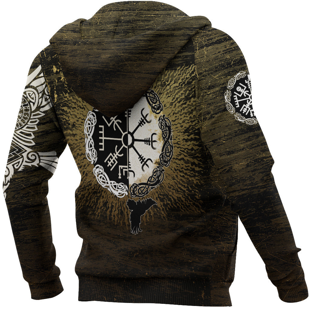 Viking Style - Hoodie Raven of Odin and Symbol Viking on Gold Background A39 VKNGB
