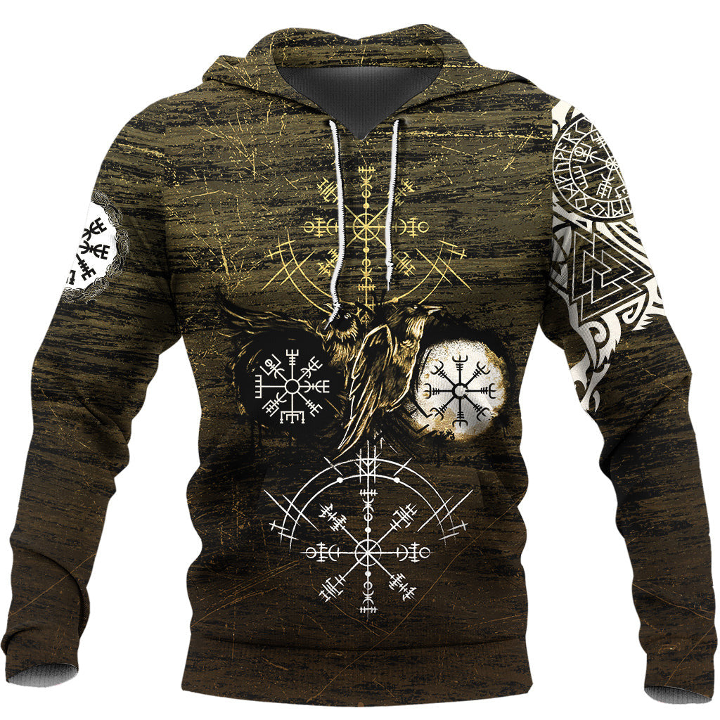 Viking Style - Hoodie Raven of Odin and Symbol Viking on Gold Background A39 VKNGB