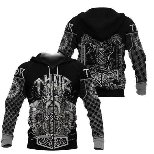 Viking Style Zip Hoodie - Thor And Hammer A39 VKNGB